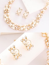 abordables Collar de mujer-Conjunto de collar y pendientes de perlas de imitación de lujo: elegante joyería nupcial bañada en oro para bodas, fiestas y eventos formales