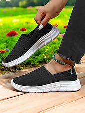 お買い得  レディーススニーカー-女性用スリッポンスニーカー - 通気性のある織りデザインと快適なソールで、春夏のカジュアルなお出かけに最適です。