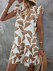 economico Abiti floreali-Per donna Mini abito Vestito a trapezio Abito con balze Festività Informale Giornaliero Per eventi Standard Pop art Manica corta Girocollo Viola Cachi Estate