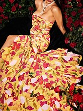 preiswerte Abendkleider-Meerjungfrau-/Trumpet-Abendkleid Partykleid Abendveranstaltung Black Tie Gala Gericht Bahnen ärmellos schulterfrei Chiffon rückenfrei mit Blumenmuster Schlitz Hochzeitsgast-Kleid