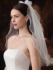 baratos Véus de Noiva-Uma Camada Contemprâneo / à moda Véus de Noiva Véu Catedral com Perola Imitação Tule
