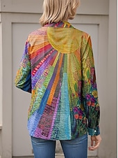 abordables Tops à Rayures et Géométriques pour Femmes-Femmes Chemise A Ombre Occasionnel manche longue Col de chemise Hauts Réguliers Travail Quotidien Boutons Imprimé Orange Printemps Automne Hiver