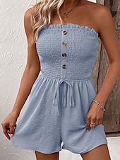 abordables combinaisons décontractées-Femme Normal Combishort Actif Couleur unie Sans Manches Sans Bretelles Boutons Cordon Vacances du quotidien Standard Noir Bleu Vert Eté