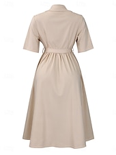 economico Sotto 129,99 $-Abito Madre della Sposa Abito Elegante Casual Collo Camicia Lunghezza Completa Poliestere Maniche Corte con Bottoni