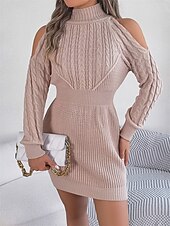 olcso Egyszerű ruha-Női Mini Ruha Pulóver Ruha Testhezálló Ruha Off The Shoulder Ruha Kényelmes Lámpás Ujjú Nyaralás Napi Rendes Illeszkedés Virágos Hosszú Ujjú Magas Nyak Rózsaszín Haditengerész Zöld Szürke Nyár Ősz Tél