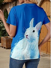 ieftine Tricou de Paște-Paște Pentru femei Tricou Grafic Animal Stilat Casual Manșon scurt Rotund Topuri obișnuite Zilnic Sfârșit de săptămână Imprimeu Albastru piscină Vară Primăvară