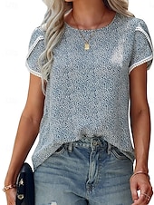 ieftine tricou floral-Tricou de femei Puncte Stilat Casual Mâneci Scurte Gât Rotund Topuri Regulate Zilnice Print Negru Alb Roz Roșu Albastru Vară Primăvară