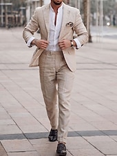 billiga Casual kostymer-Herr Bröllop Linen Linnekostymer Rodnande Rosa Mörkgrå Solid färg Skräddarsydd passform 2 delar set Singelknäppt 1 Knapp
