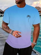 preiswerte Lässige T-Shirts für Herren-Herren T-Shirt Kurzarmshirt Kurzarm Rundhalsausschnitt Frühling &amp; Herbst Kokospalme Buchstabendruck Mode Designer Ombre-Design Urlaub Straße Ausgehen Dunkellila Rosa und Grün Rosa Azul Top T-Shirt