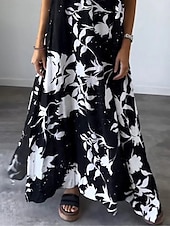 tanie Wakacyjne sukienki-Damskie Sukienka maxi Codzienne sukienki Sukienka na ramiączkach Elegancki Codzienny Urlop Codzienny Regularny Kwiaty Bez rękawów Pasek Czarny Biały Żółty Lato