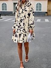 cheap Casual Floral Dresses-Women&#039;s Mini Dress Casual Dress A Line Dress Stylish Casual Vacation Daily Regular Fit Floral Long Sleeve Stand Collar Green Apricot Summer