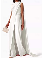 abordables Tailleurs-pantalons et combinaisons-Combinaisons robe de soirée élégante invité de mariage train traînant sans manches col rond crêpe extensible avec drapés 2025