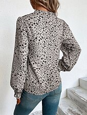 billige Kvinne Grafiske Topper-Dame Skjorte Bluse Blomstret Stilfull Fritid Langermet V-hals Vanlige topper Daglig Trykt mønster Vin Grønn Beige Sommer Vår