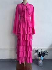 Недорогие Шифоновые платья-Жен. Длинное платье Коктейльные платья Свадебное платье для гостей Шифоновые платья Многослойное платье Классический На каждый день Отпуск Повседневные Стандартный Полотняное плетение Длинный рукав