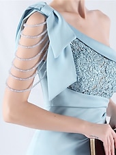 levne modrá-Mořská panna Večerní šaty Elegantní Šaty Formální Večerní oslava Na zem Bez rukávů Jedno rameno Krajka s Mašle Korálky Rozparkem 2025