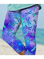 abordables Estampado Floral-Pantalones Capris de Leggings para Mujer Alta Elasticidad Moda Streetwear Longitud Completa Cintura Alta Impresión Floral Gradiente Térmico Cálido Transpirable Suave Outdoor Diario Púrpura Profundo