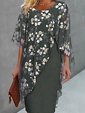 ieftine Rochii set-Pentru femei Modă Șic Stradă Seturi de fuste Lungime Manșon 3/4 Sonerie Stil Nautic Floral Imprimeu Purtare Zilnică Dată Roșu Vin Albastru piscină Trifoi Primăvară Fit regulat