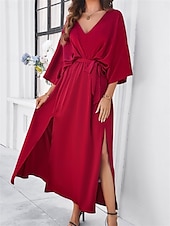 ieftine Rochie simplă-Rochie de absolvire pentru femei rochie maxi rochie de lucru rochie de petrecere casual formal manșon batwing vacanță formală petrecere regular fit grafic manșon scurt gât în V negru șampanie vin