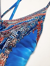 baratos trajes de banho de grife-Maiô de férias com estampa de leopardo e penas, tecido elástico de alta elasticidade e amarração nas costas.