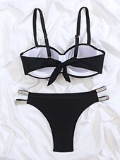 abordables Ensemble de bikinis-Femme Maillots de Bain Bikinis 2 pièces Slip Brésilien Maillot de bain Dos Nu Mince Vacances Tenues de plage Couleur unie Col V Sans Manches Maillots de bain