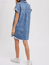 billiga Vit klänning-Dam Mini klänning Denimklänningar Vardagsklänning Sommarklänning Mode Utomhus Helgdag Datum Normal Slät Kortärmad Tröjkrage Blå Sommar Vår