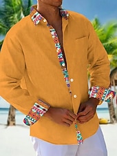 economico camicia da uomo con bottoni-Per uomo Camicia Camicia Estiva Camicia casual Camicia da Spiaggia Camicia con Bottoni Arancione Kaki Beige Grigio Manica Lunga Semplice Motivo Bavero Vacanza Camicia hawaiana Bottonato Abbigliamento