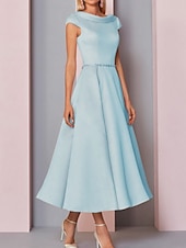 cheap Floor Length-A-Line Mother of the Bride Dress Wedding Guest Plus Size Cowl Neck Ankle Length Satin Short Sleeve with Crystalss dress to impress free custom size