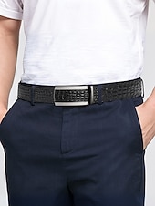 cheap Men&#039;s Belts-Men&#039;s Genuine Leather Crocodile Pattern Belt – Automatic Buckle, Luxury Business &amp; Casual Dress Belt, Adjustable for Work, Weddings &amp; Formal Events