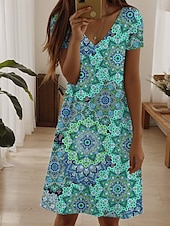 levne květinové šaty-Dámské Mini šaty Volnočasové šaty Elegantní Tropický vzhled Havajské Denní Běžný Květinový Krátký rukáv Tričkový perlová Černá Světlá růžová Vodní modrá Léto