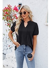 billige Kvinne Enkle Topper-Dame Boho T-skjorte Grafisk عادي Bohem søt stil Stilfull Kortermet Puffermer V-hals Vanlige topper Daglig Ut på byen Helg Trykt mønster Grå og Hvit Svart+Hvit+Grå Svart Lysegrønn Vin Sommer