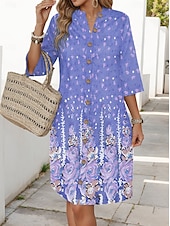 cheap Floral Dress-Women&#039;s Mini Dress Casual Dress Stylish Basic Casual Vacation Daily Regular Fit Floral 3/4 Length Sleeve V Neck Purple Summer Spring