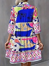 ieftine Rochii de Vacanță-Pentru femei Rochie Lunga Rochie Maxi Rochie casual Rochie A line Elegant Stilat De Bază Mânecă evazată Vacanță Zilnic Fit regulat Geometric Manșon Jumate În V Albastru piscină Trifoi Vară Primăvară