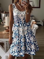 tanie Sukienki boho-Damskie Sukienka mini Zabytkowa sukienka Codzienne sukienki Mini sukienka Sukienka letnia Bohema Urlop Codzienny Urlop Codzienny Święto Regularny Graficzny Geometryczny W Tureckie Wzory Bez rękawów