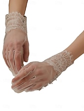 baratos Luvas de Casamento-Renda Até o Pulso Luva Elegante / Estilo Clássico Com Cor Pura Luvas de Festa / Casamento