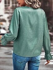 cheap Women&#039;s Plain Tops-Women&#039;s Shirt Blouse Solid Color Stylish Casual Long Sleeve V Neck Regular Tops Daily Lace Patchwork Black Green Summer Spring