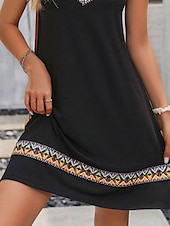 ieftine Rochii boho-Rochie Mini Femei Rochie Casual Rochie Mică Rochie De Vară Rochie Casual Vacanță Zilnic Sărbătoare Croi Regulamentar Grafic Fără Mâneci Guler În V Neagră Vară