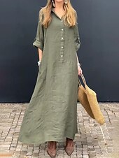 economico Abiti a camicia-Per donna Vestito maxi Abito chemisier Abito casual Essenziale Informale Da mare Giornaliero Standard Liscio Manica lunga Colletto Rosa Verde Grigio Estate