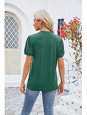 billige Kvinne Enkle Topper-Dame Boho T-skjorte Grafisk عادي Bohem søt stil Stilfull Kortermet Puffermer V-hals Vanlige topper Daglig Ut på byen Helg Trykt mønster Grå og Hvit Svart+Hvit+Grå Svart Lysegrønn Vin Sommer