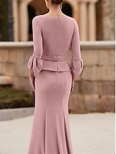 preiswerte Bodenlänge-Meerjungfrau  Trompete Mutter der Braut Kleid Elegantes Rundhals Bodenlänge Chiffon Krepp 3/4-Länge Ärmel mit Kristallbrosche 2025