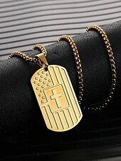 economico Gioielli da uomo-collana con targhetta per cani con bandiera americana in acciaio inossidabile con design a croce – ciondolo unisex di ispirazione militare per abbigliamento casual e occasioni patriottiche