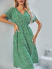 billiga Eleganta blommiga klänningar-Dam Midiklänning Vardagsklänning Swingklänning A linjeklänning Stylish Ledigt Semester Dagligen Normal Blommig Kortärmad V-hals Svart Vit Gul Rodnande Rosa Sommar