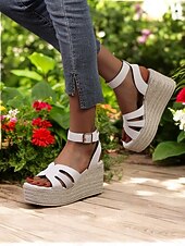olcso Nyári szandálok-női espadrille platform ékszandál – nyitott orrú bokapántos nyári cipő hétköznapi, strand- és nyaralási viselethez