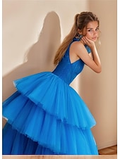 baratos Vestidos Baile Formatura-vestidos de baile em camadas linha a vestido de festa festa à noite coquetel comprimento até o chão sem mangas decote halter poliéster com pregas miçangas 2025