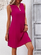voordelige Overgooiers-Dames Mini-jurk Casual jurk Tank-jurk Basic Casual Vakantie Dagelijks Normale pasvorm Effen Mouwloos Gekerfde nek Marineblauw Fuchsia Groen Zomer