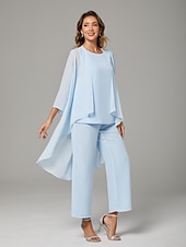 voordelige Broekpakken van mama-Jumpsuit  Pantsuit Moeder van de Bruid  Bruiloft Gast Elegante Plus Size Bateau Hals Vloerlengte Chiffon Mouwloos Wrap Inclusief met Effen Kleur 2025