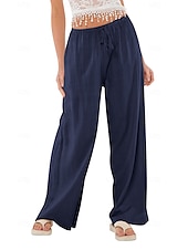 ieftine Pantaloni din bumbac simplu-Pentru femei Pantaloni scurți din bumbac in Pantaloni inspirați din in Pantaloni din bumbac in Casual Lungime totală Natural Curea elastică Design Elastic cu Cordon Inelastic Alb lăptos Carmin Verde