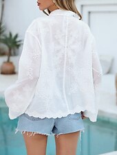 preiswerte Strand Tops-Damen Badeanzug Zudecken Bademode Spitze Knopf Urlaub Strandbekleidung Feste Farbe V Ausschnitt Langarm Badeanzüge