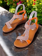 economico Sandali con zeppa-sandali con cinturino a T scintillanti per donna: sandali con zeppa comodi ed eleganti con accenti di strass, ideali per uscite informali, feste estive e occasioni speciali