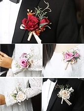 ieftine Bratara de dama-butoniera de nunta si corsajul de la incheietura mainii – accesorii florale elegante de trandafiri artificiali pentru mire, miri, domnisoare de onoare si evenimente speciale