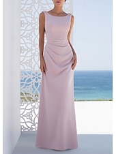 cheap Bridesmaid Dresses-Mermaid / Trumpet / Sheath / Column Bridesmaid Dress Bateau Neck Sleeveless Pink Floor Length Stretch Fabric with Ruching / Solid Color 2022